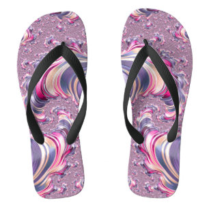 Abstract Pink Purple Spiral Fractal Flip Flops