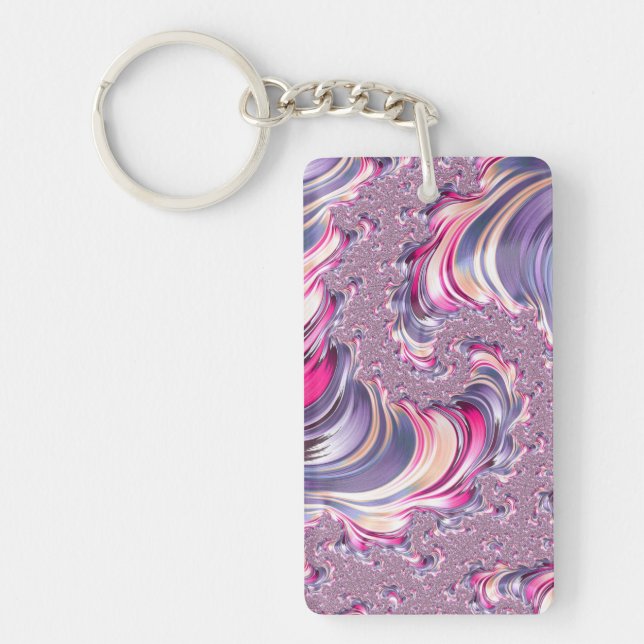 Abstract Pink Purple Spiral Fractal Key Ring (Front)