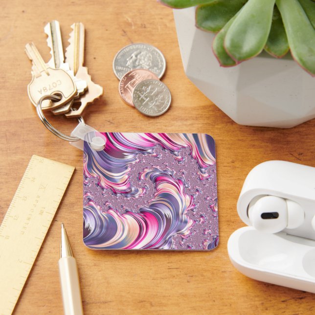 Abstract Pink Purple Spiral Fractal Key Ring (Desk)