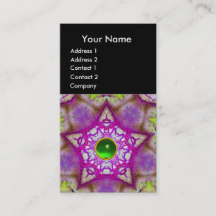 ABSTRACT PINK PURPLE STAR ,GREEN GEMSTONE MONOGRAM BUSINESS CARD