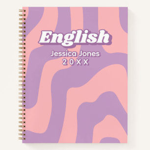 Abstract Pink Purple Wavy Lines School Subject Notebook