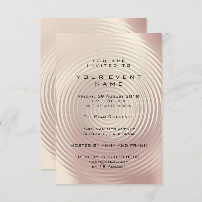 Abstract Pink Rose Metallic Rose Circle Formal Invitation (Front/Back)