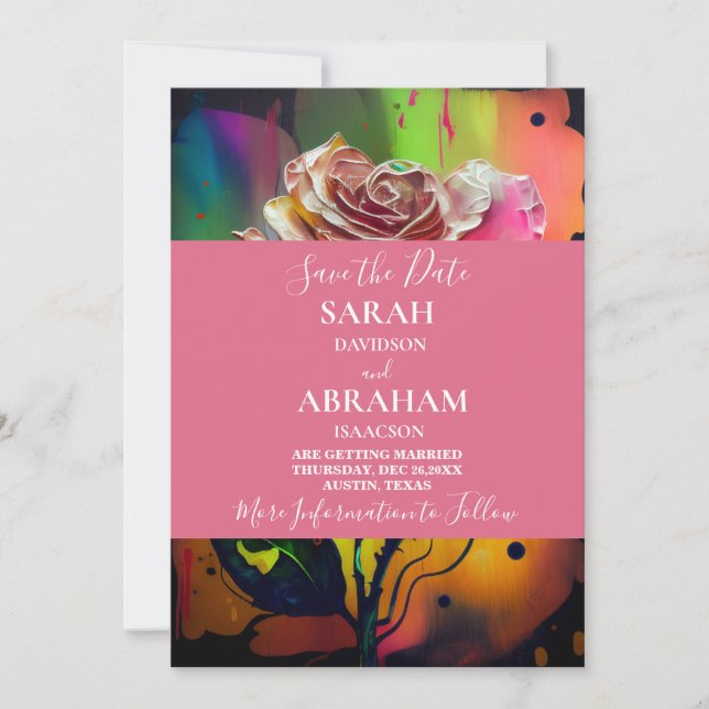 Abstract Pink Roses Save the Date Invitation (Front)