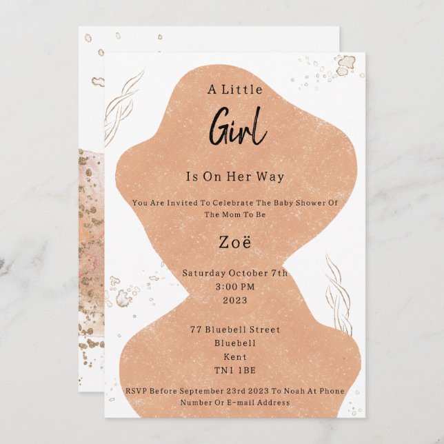 Abstract Pink Shapes And Elements Sweet Baby Girl Invitation (Front/Back)