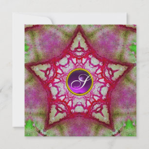 ABSTRACT PINK STAR  PURPLE AMETHYST MONOGRAM INVITATION
