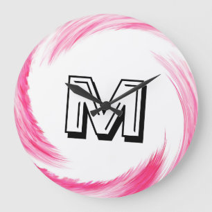 Abstract Pink Swirl Monogram Large Clock