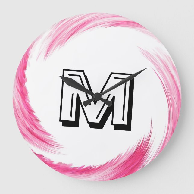 Abstract Pink Swirl Monogram Large Clock (Front)