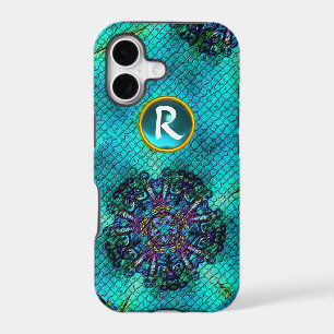 ABSTRACT PINK TEAL BLUE MOSAIC STAR GEM MONOGRAM
