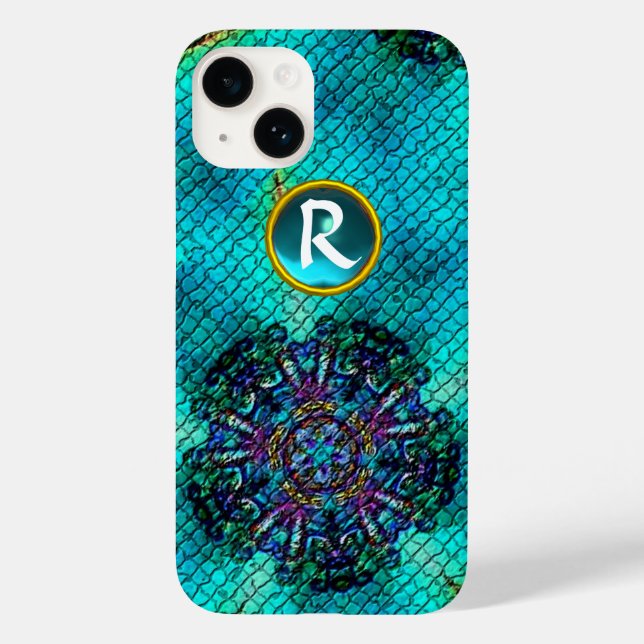 ABSTRACT PINK TEAL BLUE MOSAIC STAR GEM MONOGRAM Case-Mate iPhone CASE (Back)