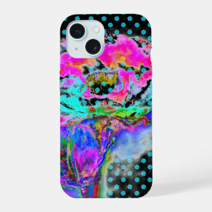 Abstract pink teal floral watercolor polka dots iPhone 15 case