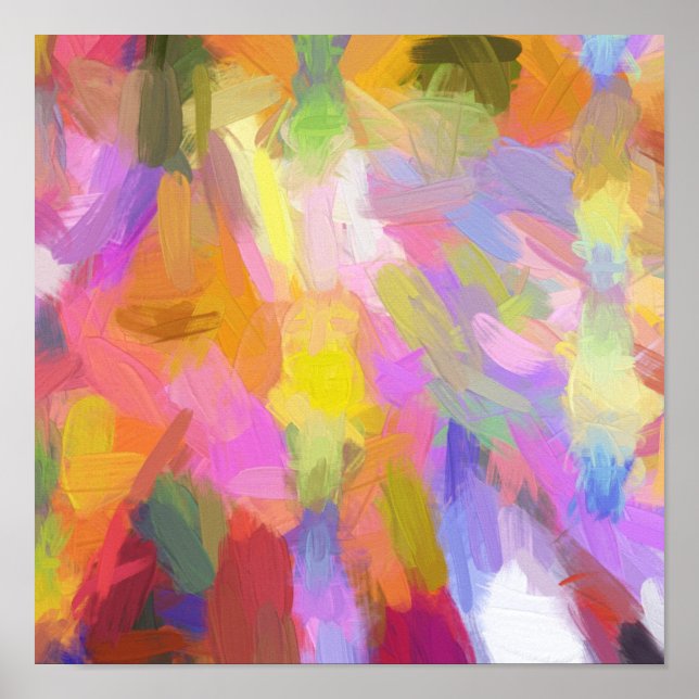 Abstract pink teal orange paint brushstrokes poster (Front)