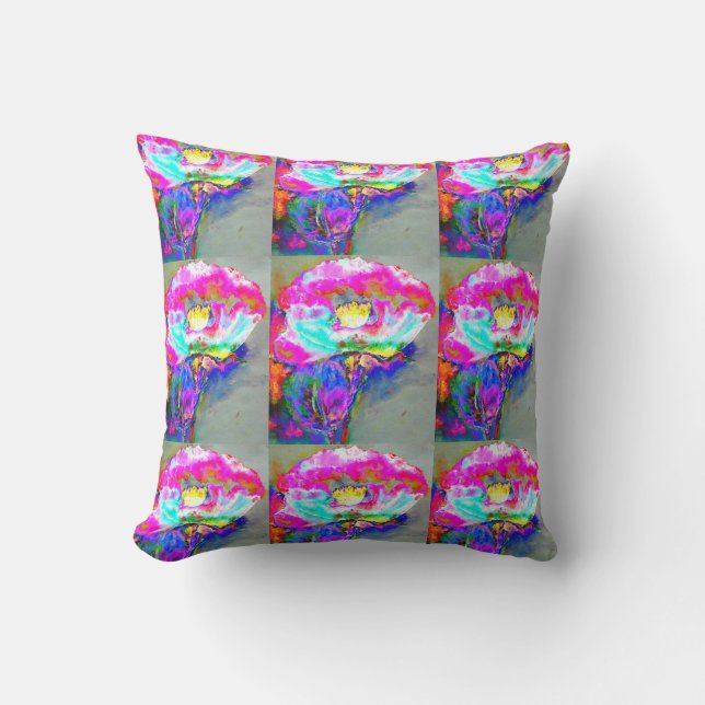 Abstract pink teal watercolor floral cushion (Front)