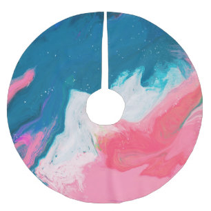 Abstract pink, turquoise: marble paint background brushed polyester tree skirt
