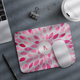 Abstract pink watercolor brush strokes monogram mouse mat
