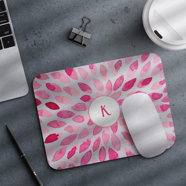 Abstract pink watercolor brush strokes monogram mouse mat (Creator Uploaded)