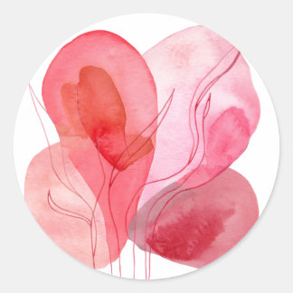 Abstract pink watercolor composition classic round sticker