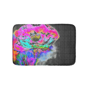 Abstract pink watercolor floral polka dots bath mat