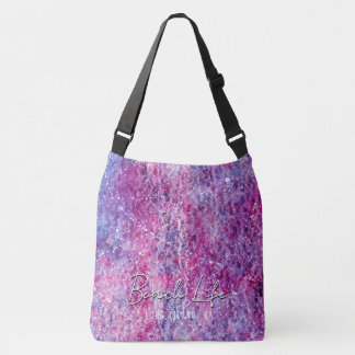 Abstract Pink Watercolor Flourish w Custom Text Crossbody Bag