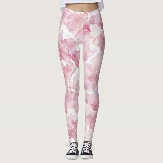 Abstract Pink White   Leggings (Front)