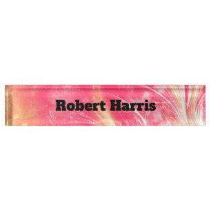 Abstract pink yellow Dandelions and fireflies  Nameplate