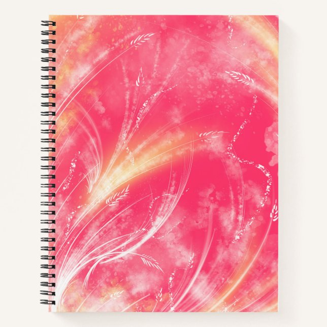 Abstract Pink Yellow Dandelions and fireflies Notebook (Front)