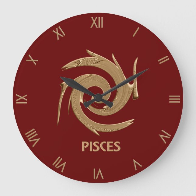 Abstract Pisces Red Zodiac Symbol Wall Clock (Front)