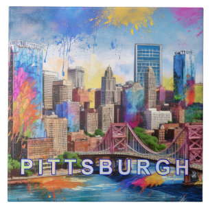 Abstract Pittsburgh Skyline Art Modern Cityscape Tile