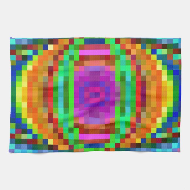 Abstract Pixel Art Colourful Mosaic Tea Towel (Horizontal)
