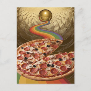 Abstract Pizza Rainbow Gold Sci-fi Postcard