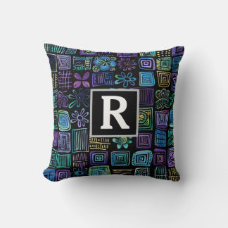 Abstract plant and geometric design monograph cushion