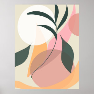 Abstract Plant Illustration Shapes Pink Greenery Poster