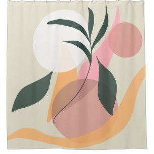 Abstract Plant Illustration Shapes Pink Greenery Shower Curtain