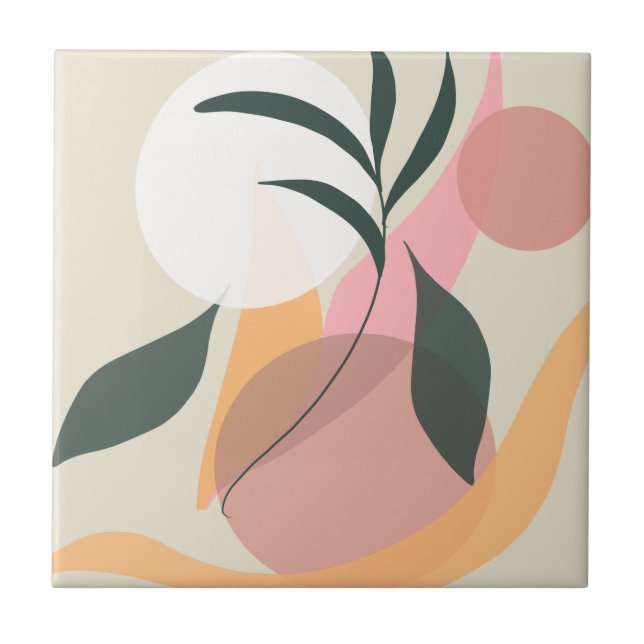 Abstract Plant Illustration Shapes Pink Greenery  Tile (Front)