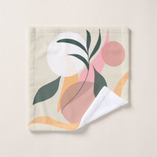 Abstract Plant Illustration Shapes Pink Greenery Wash Cloth