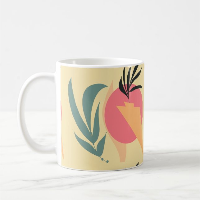 Abstract Plant Illustration Shapes Pink Yellow    Coffee Mug (Left)