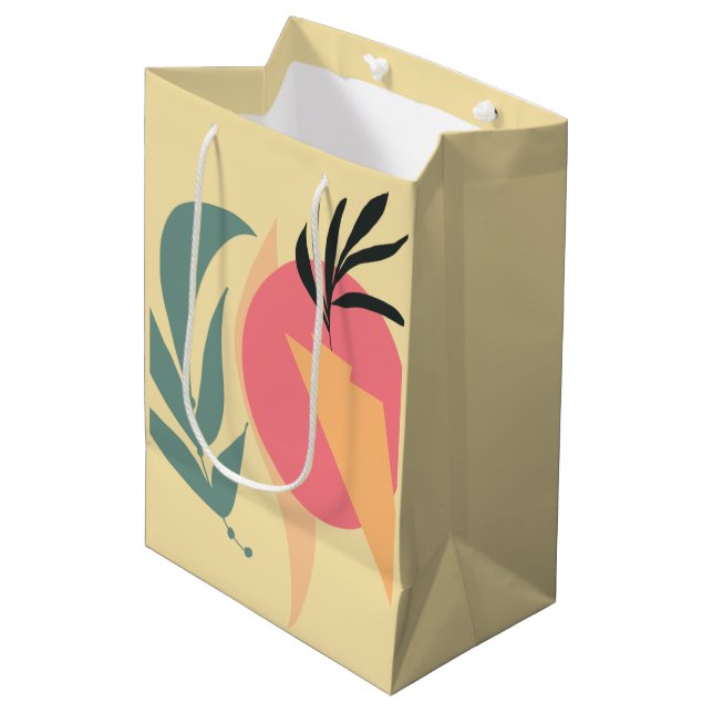 Abstract Plant Illustration Shapes Pink Yellow    Medium Gift Bag (Front Angled)