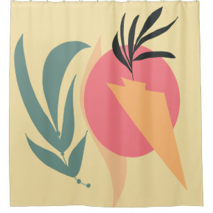 Abstract Plant Illustration Shapes Pink Yellow  Shower Curtain