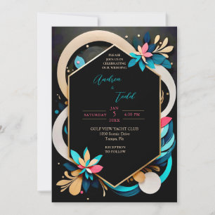 Abstract playful modern elegant wedding invitation