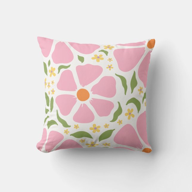  Abstract Playful Pink Flowers Cushion (Front)
