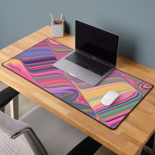 Abstract Playful Pink Wave Girly Modern Name Desk Mat