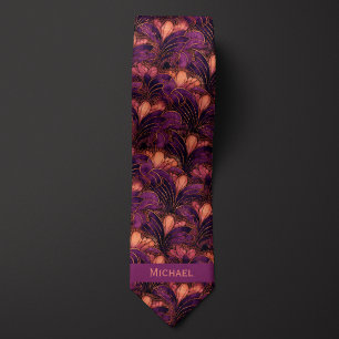 Abstract Plum & Copper Botanical Tie