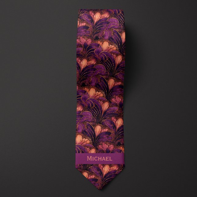 Abstract Plum & Copper Botanical Tie (Creator Uploaded)