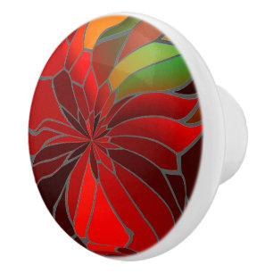 Abstract Poinsettia Ceramic Knob
