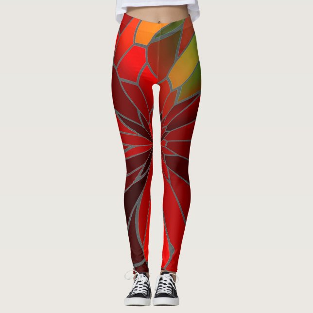 Abstract Poinsettia Leggings (Front)