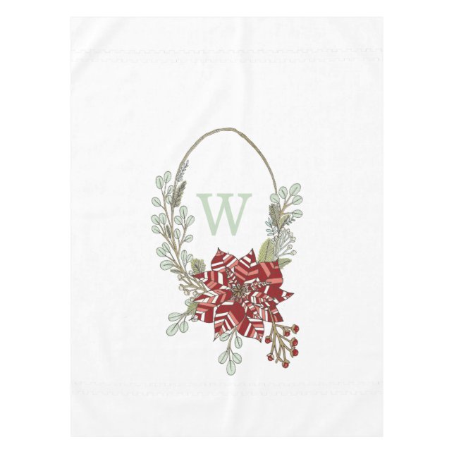 Abstract Poinsettia Monogram Holiday Tablecloth (Front)