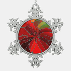 Abstract Poinsettia Snowflake Pewter Christmas Ornament