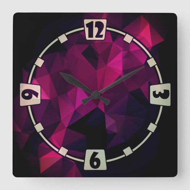 Abstract polygonal poly geometrical elements desig square wall clock (Front)