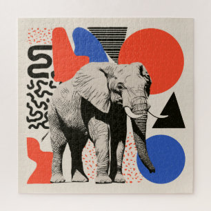 Abstract Pop Art Elephant with Geometric Shapes Jigsaw Puzzle