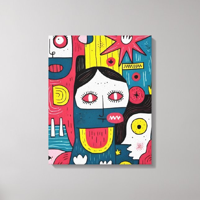 Abstract Pop Art Faces – Modern Doodle Expression Canvas Print (Front)