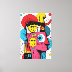 Abstract Pop Art Faces – Surreal Doodle Expression Canvas Print